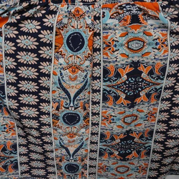 Shein Curve Boho Chic Dress Exotic Blue Orange Shirred bodice Women's Size 1X - Picture 4 of 9